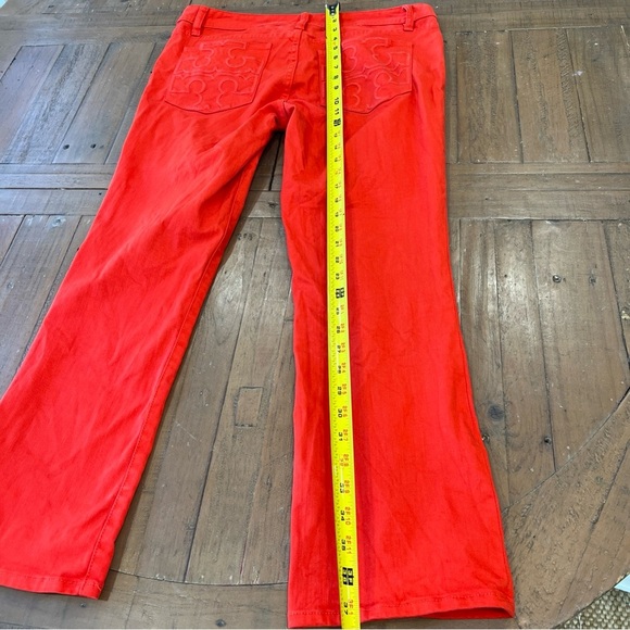 Tory Burch Cropped Slim Boot Jeans Womens 30 Red Low Rise Pants Stretch Preppy - Picture 12 of 12